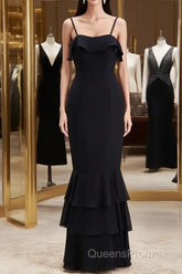 Black Straps Ruffle Multi-Layer Chiffon Maxi Dress