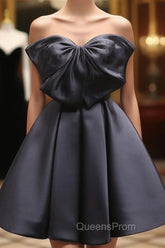 Black Sweetheart Neck Satin Short Evening Prom Dress, Black Homecoming Dress