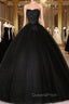 Black Sweetheart Neck Tulle Long Evening Prom Dress Black Evening Dress