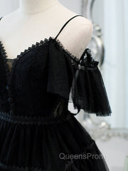 Black Sweetheart Straps Tulle Homecoming Dress, Black Off Shoulder Evening Prom Dress
