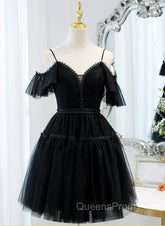 Black Sweetheart Straps Tulle Homecoming Dress, Black Off Shoulder Evening Prom Dress