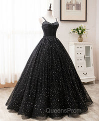 Black Sweetheart Tulle Long Evening Prom Dress, Black Evening Sweet 16 Dress