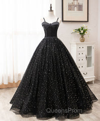 Black Sweetheart Tulle Long Evening Prom Dress, Black Evening Sweet 16 Dress