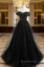 Black Tulle Beading Off the Shoulder Evening Prom Dress
