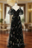 Black Tulle Embroidery Straps Evening Prom Dress