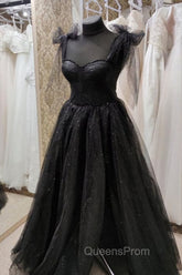 Black Tulle Floor Length Long Party Dress with Slit, Black Evening Dress