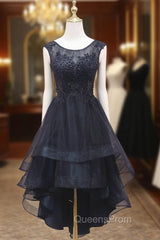 Black Tulle Appliques Beading Evening Prom Dress