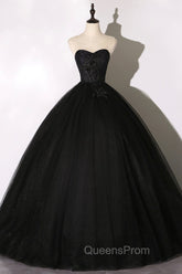 Black Tulle Lace Long Evening Prom Dress, Black Scoop Neckline Evening Party Dress