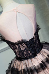 Black Tulle Lace Short Evening Prom Dress, A-Line Black Homecoming Dress