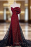 Black Tulle Off the Shoulder Bow Evening Prom Dress