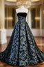 Black Tulle Print Strapless Evening Prom Dress