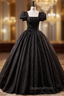Black Tulle Puff Sleeve Appliques Pleats Quinceanera Dress