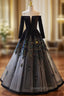 Black Tulle Sequins Long Sleeve Off the Shoulder Evening Prom Dress