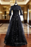 Black Tulle Sequins Short Sleeve Beading Evening Prom Dress