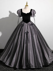 Black Tulle Sequins Square Neck Puff Sleeve Quinceanera Dress