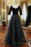 Black Tulle Sequins Square Neck Short Sleeve Evening Prom Dress