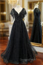 Black Tulle Sequins V-neck Beading Evening Prom Dress