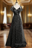Black Tulle Sequins V-neck Evening Prom Dress