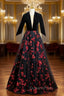 Black Tulle Sequins V-neck Short Sleeve Backless Evening Prom Dress
