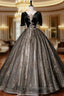 Black Tulle Sequins Velvet Quinceanera Dressline:floor length Neckline:scoop Fabric:tulle Shown Color:black Sleeve Style:short sleeve Back Style:lace up Embellishment:sequins Built-in Bra: yes