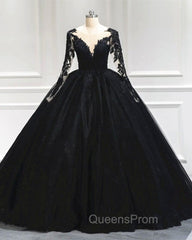 Black Tulle Sheer Neck Appliques Ball Gown Dress