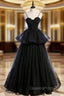 Black Tulle Spaghetti Straps Long Evening Prom Dress