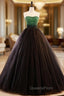 Black Tulle Strapless Green Beading Evening Prom Dress