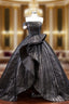 Black Tulle Strapless Pleats Evening Prom Dress