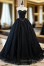 Black Tulle Strapless Pleats Evening Prom Dress