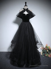 Black Tulle Strapless Prom Dress Detachable Neck