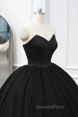 Black Tulle Sweetheart Ball Gown Sweet 16 Dress, Black Long Evening Dress