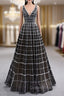 Black Tulle V-neck Beading Sequins Evening Prom Dress