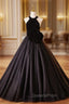 Black Tulle Velvet Halter Flower Evening Prom Dress
