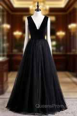 Black Tulle Velvet V-neck Evening Prom Dress
