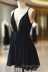 Black V-neck Chiffon Backless Homecoming Dress