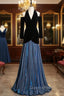Black V-neck Long Sleeve Pleats Evening Prom Dress