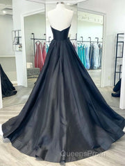 Black v neck satin long Evening Prom Dress, black evening Dress