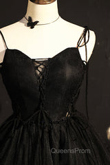 Black V-Neck Tulle Short Evening Prom Dress, Black A-Line Homecoming Party Dress