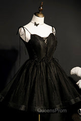 Black V-Neck Tulle Short Evening Prom Dress, Black A-Line Homecoming Party Dress