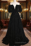 Black V-Neckline Velvet Off Shoulder Party Dress, A-Line Black Evening Prom Dress Evening Dress