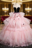 Black Velvet and Pink Tulle Strapless Evening Prom Dress