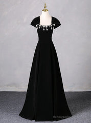Black Velvet Bead Crystal Prom Dress