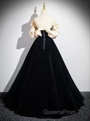 Black Velvet Floor Length Evening Prom Dress, Off The Shoulder A-Line Evening Party Dress