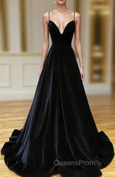 Black Velvet Long A-line Low Back Evening Prom Dress Black V Neck Wedding Party Dress Evening Prom Dress shops