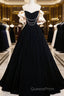 Black Velvet Long A-Line Evening Prom Dress, Off The Shoulder Evening Party Dress