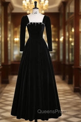 Black Velvet Long Sleeve Backless Crystal Evening Prom Dress