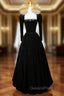 Black Velvet Long Sleeve Crystal Evening Prom Dress