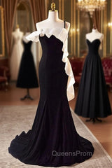 Black Velvet Mermaid One Straps Evening Prom Dress