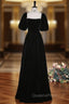 Black Velvet Puff Sleeve Pearls Evening Prom Dress