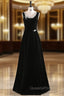 Black Velvet Scoop Neck Pearls Evening Prom Dress